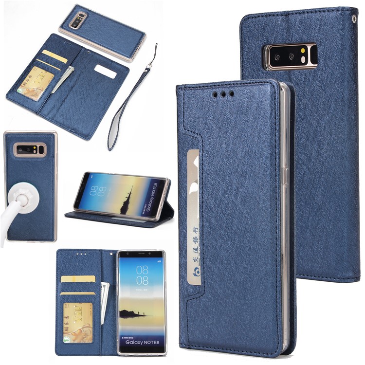 Detachable 2-in-1 Silk Texture Leather Wallet Cell Phone Shell for Samsung Galaxy Note 8 SM-N950 - Blue-1