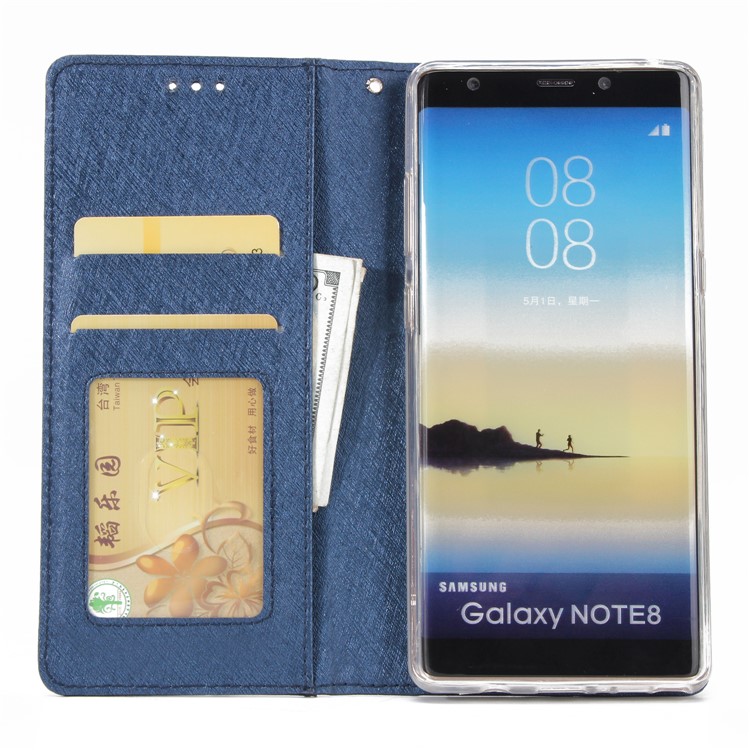 Detachable 2-in-1 Silk Texture Leather Wallet Cell Phone Shell for Samsung Galaxy Note 8 SM-N950 - Blue-4