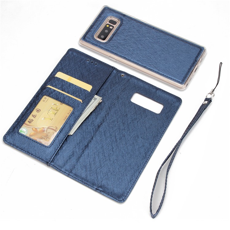 Detachable 2-in-1 Silk Texture Leather Wallet Cell Phone Shell for Samsung Galaxy Note 8 SM-N950 - Blue-6