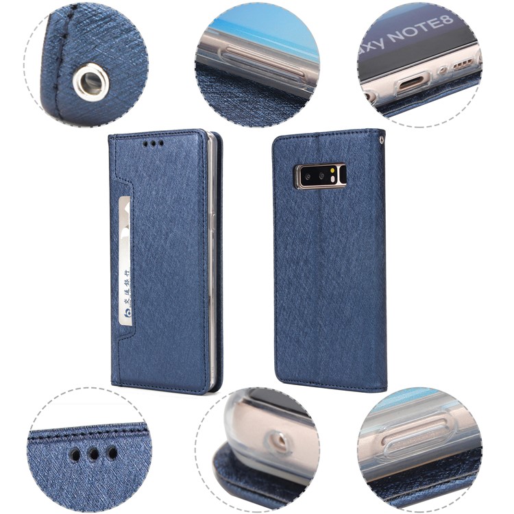 Detachable 2-in-1 Silk Texture Leather Wallet Cell Phone Shell for Samsung Galaxy Note 8 SM-N950 - Blue-7
