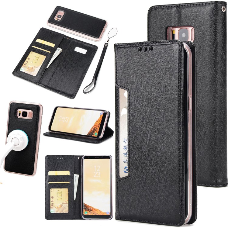 Detachable 2-in-1 Silk Texture Leather Wallet Cover for Samsung Galaxy S8 SM-G950 - Black-1