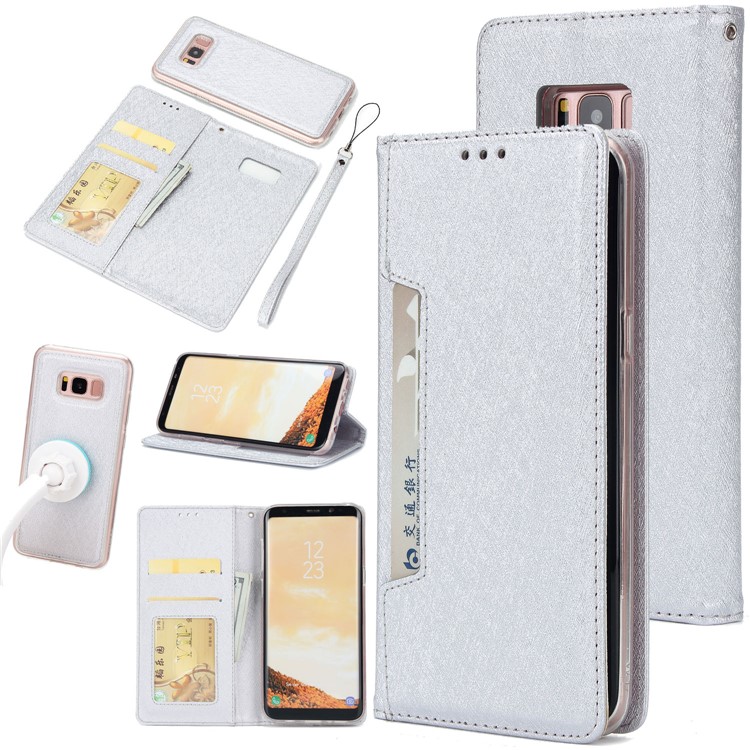 Detachable 2-in-1 Silk Texture Leather Wallet Case for Samsung Galaxy S8 SM-G950 - Silver-1