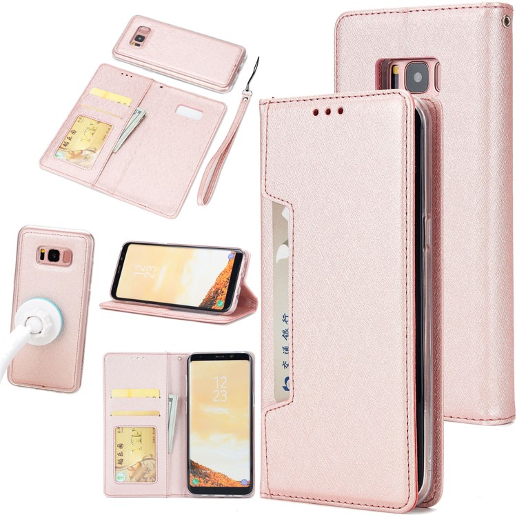 Detachable 2-in-1 Silk Texture Leather Wallet Shell for Samsung Galaxy S8 SM-G950 - Rose Gold-1