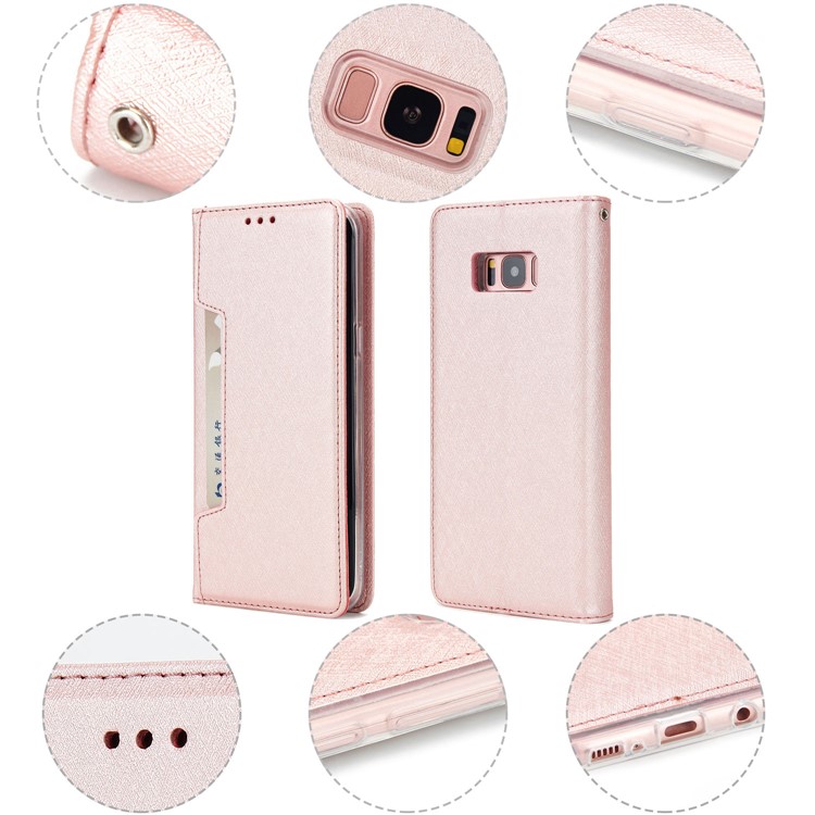 Detachable 2-in-1 Silk Texture Leather Wallet Shell for Samsung Galaxy S8 SM-G950 - Rose Gold-14