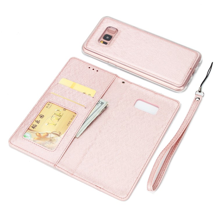 Detachable 2-in-1 Silk Texture Leather Wallet Shell for Samsung Galaxy S8 SM-G950 - Rose Gold-6