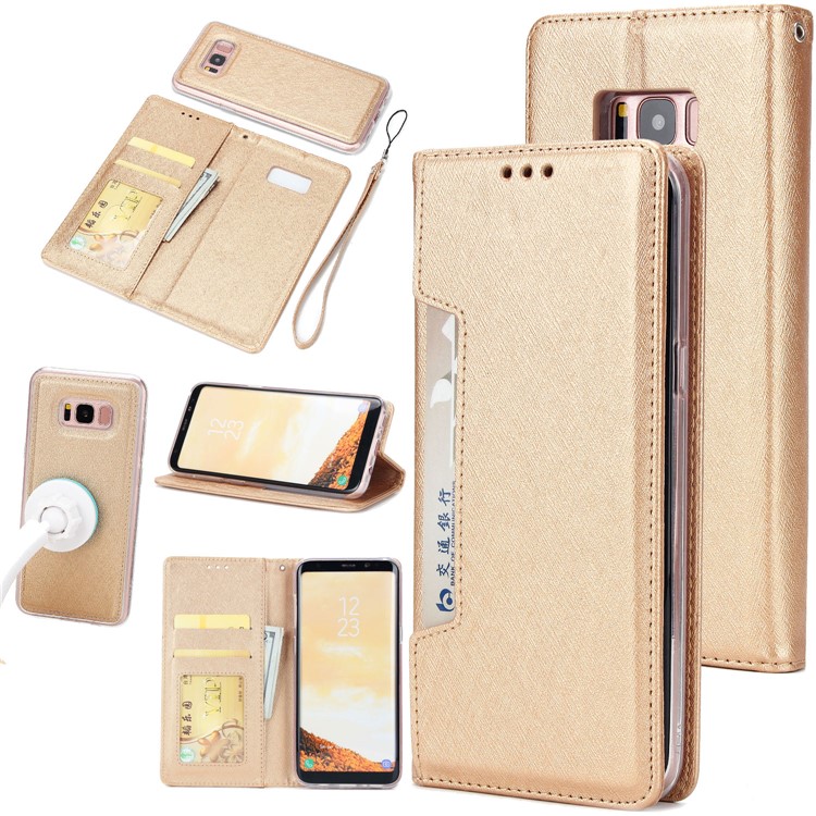 Detachable 2-in-1 Silk Texture Leather Wallet Casing for Samsung Galaxy S8 SM-G950 - Gold-1