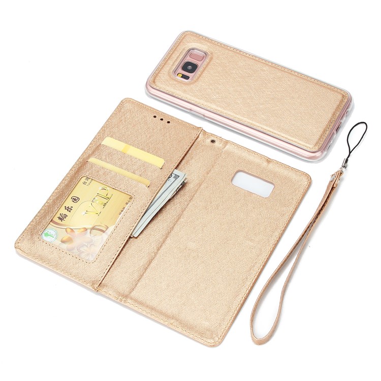 Detachable 2-in-1 Silk Texture Leather Wallet Casing for Samsung Galaxy S8 SM-G950 - Gold-6