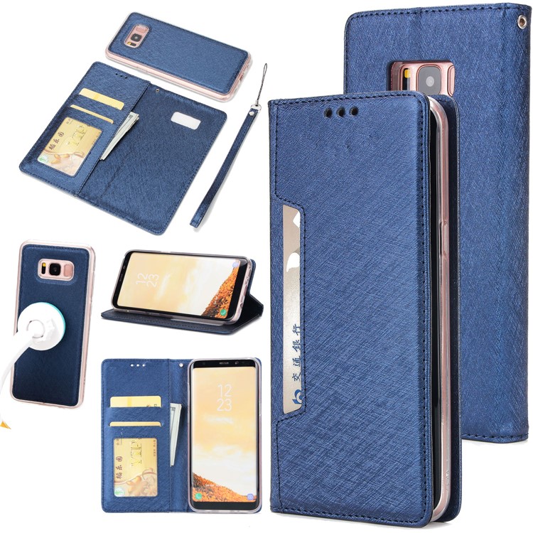 Detachable 2-in-1 Silk Texture Leather Wallet Cell Phone Cover for Samsung Galaxy S8 SM-G950 - Blue-1