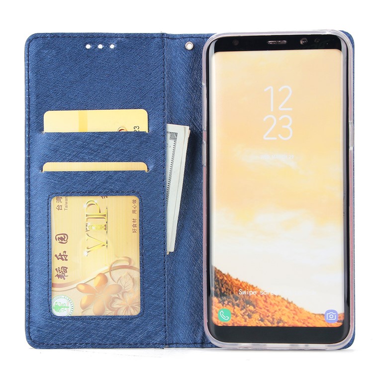 Detachable 2-in-1 Silk Texture Leather Wallet Cell Phone Cover for Samsung Galaxy S8 SM-G950 - Blue-4