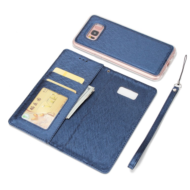 Detachable 2-in-1 Silk Texture Leather Wallet Cell Phone Cover for Samsung Galaxy S8 SM-G950 - Blue-6