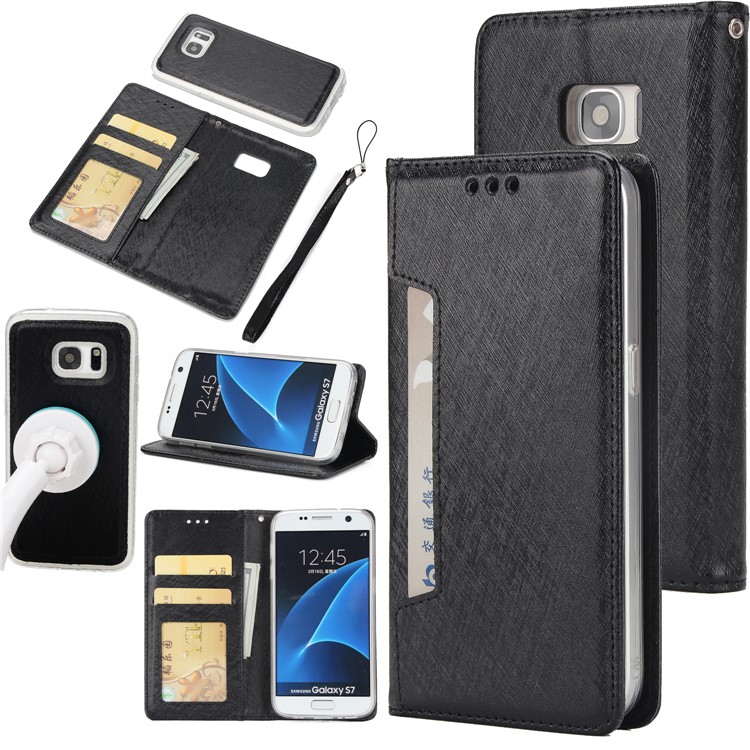 Silk Texture Detachable 2-in-1 Leather Wallet Case for Samsung Galaxy S7 G930 - Black-1