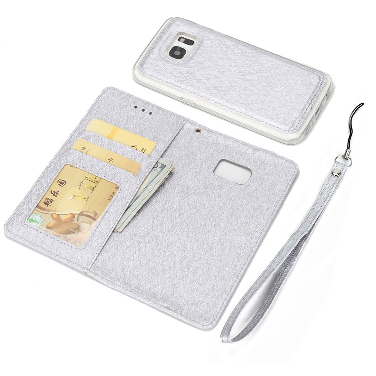 Silk Texture Detachable 2-in-1 Leather Wallet Cover for Samsung Galaxy S7 G930 - Silver-6
