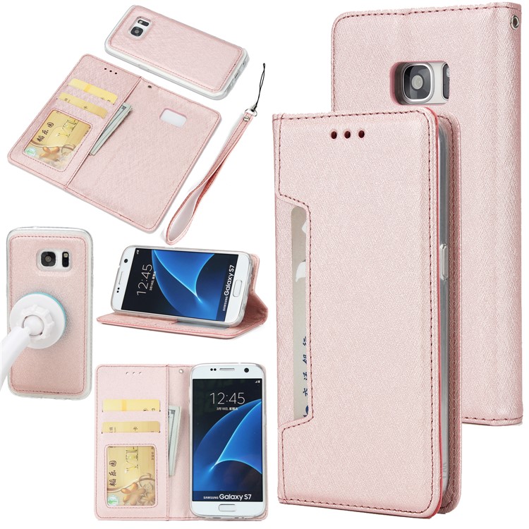 Silk Texture Detachable 2-in-1 Leather Wallet Shell for Samsung Galaxy S7 G930 - Rose Gold-1