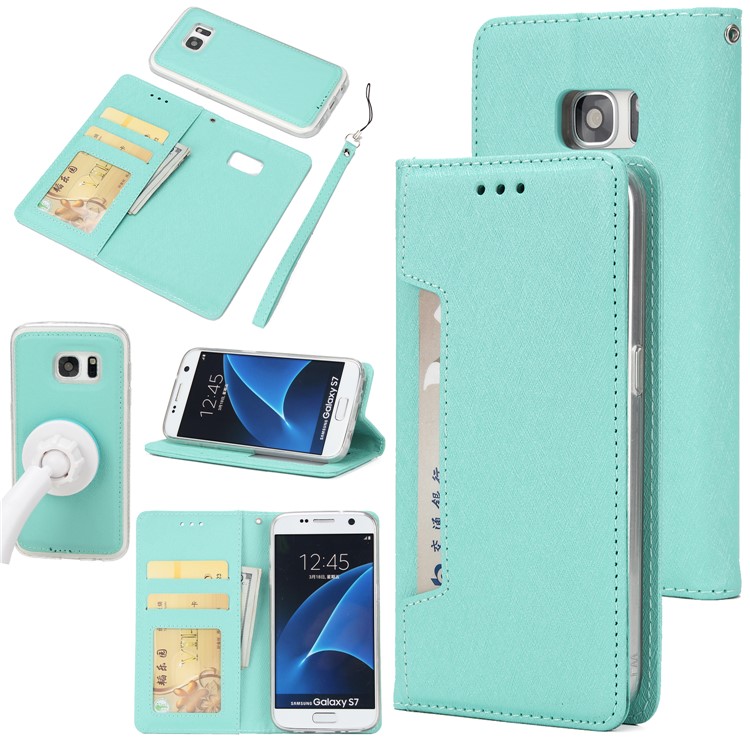 Silk Texture Detachable 2-in-1 Leather Wallet Mobile Case for Samsung Galaxy S7 G930 - Cyan-1