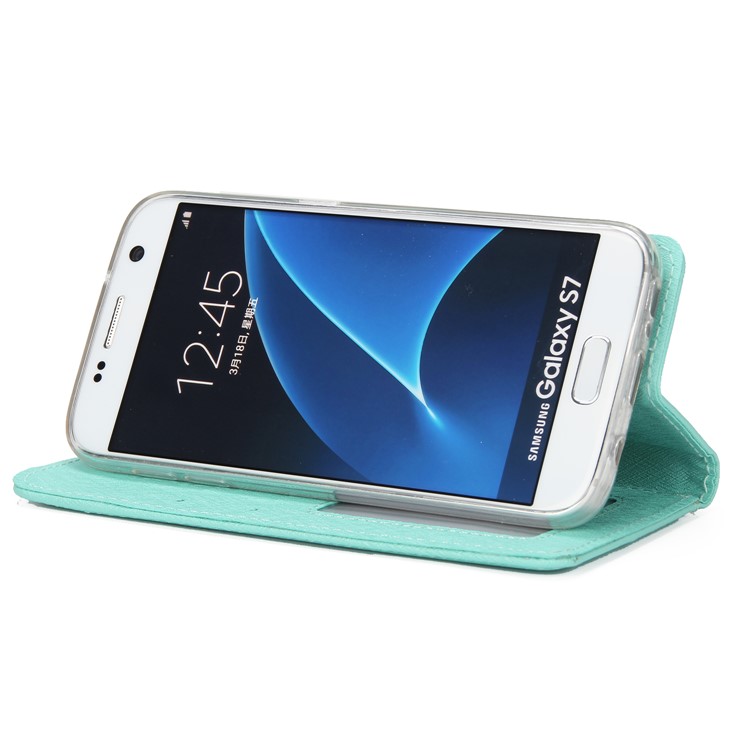 Silk Texture Detachable 2-in-1 Leather Wallet Mobile Case for Samsung Galaxy S7 G930 - Cyan-5