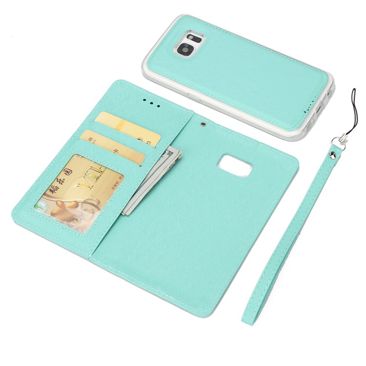 Silk Texture Detachable 2-in-1 Leather Wallet Mobile Case for Samsung Galaxy S7 G930 - Cyan-6