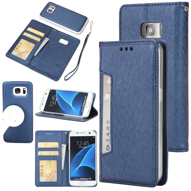 Silk Texture Detachable 2-in-1 Leather Stand Phone Cover for Samsung Galaxy S7 G930 - Blue-1