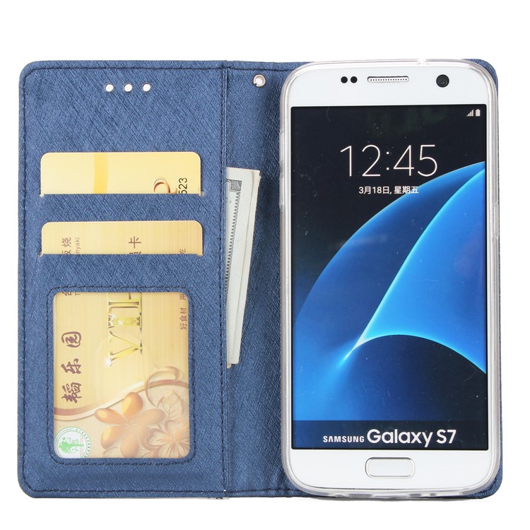 Silk Texture Detachable 2-in-1 Leather Stand Phone Cover for Samsung Galaxy S7 G930 - Blue-4