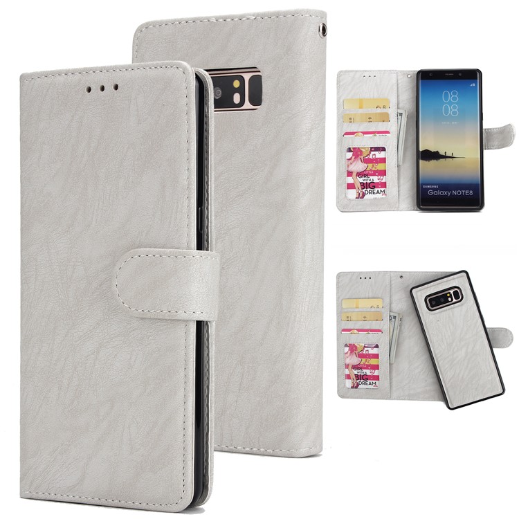 2-in-1 Leather Wallet Cover + Detachable TPU Back Cover for Samsung Galaxy Note 8 SM-N950 - White-1