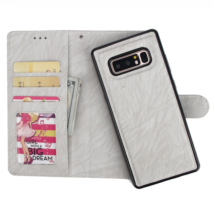 2-in-1 Leather Wallet Cover + Detachable TPU Back Cover for Samsung Galaxy Note 8 SM-N950 - White-5