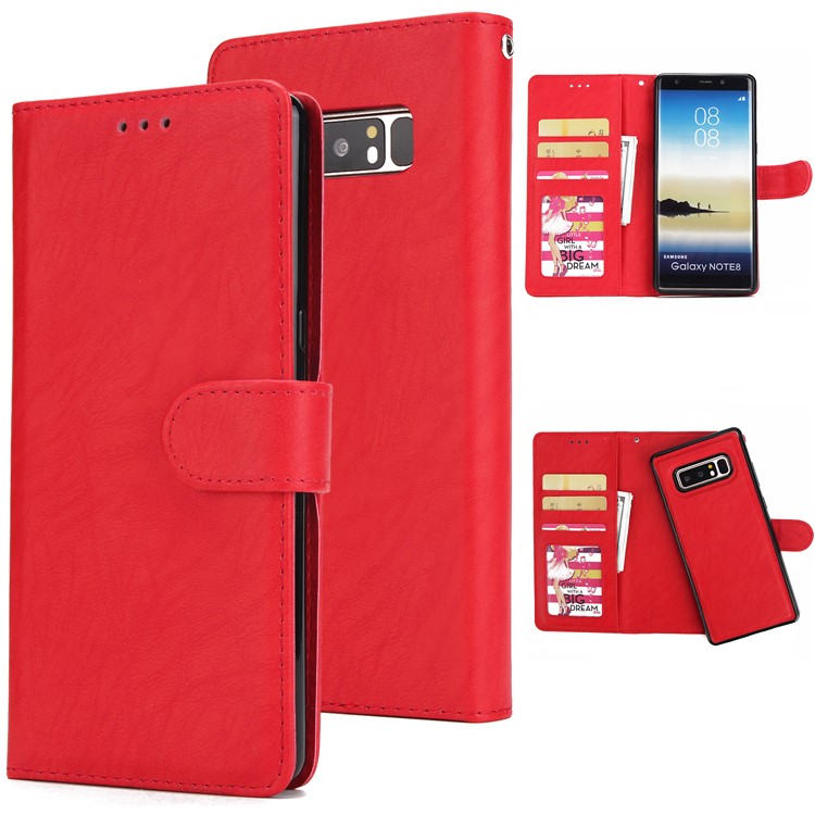 Detachable 2-in-1 Leather Wallet Cover + TPU Phone Case for Samsung Galaxy Note 8 SM-N950 - Red-1