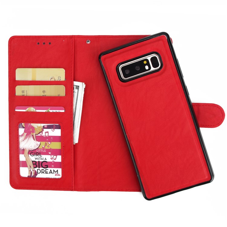Detachable 2-in-1 Leather Wallet Cover + TPU Phone Case for Samsung Galaxy Note 8 SM-N950 - Red-5