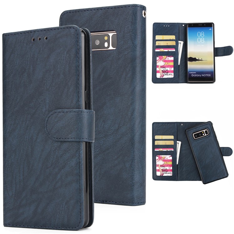 Detachable 2-in-1 Leather Wallet Cover + TPU Phone Shell for Samsung Galaxy Note 8 SM-N950 - Dark Blue-1
