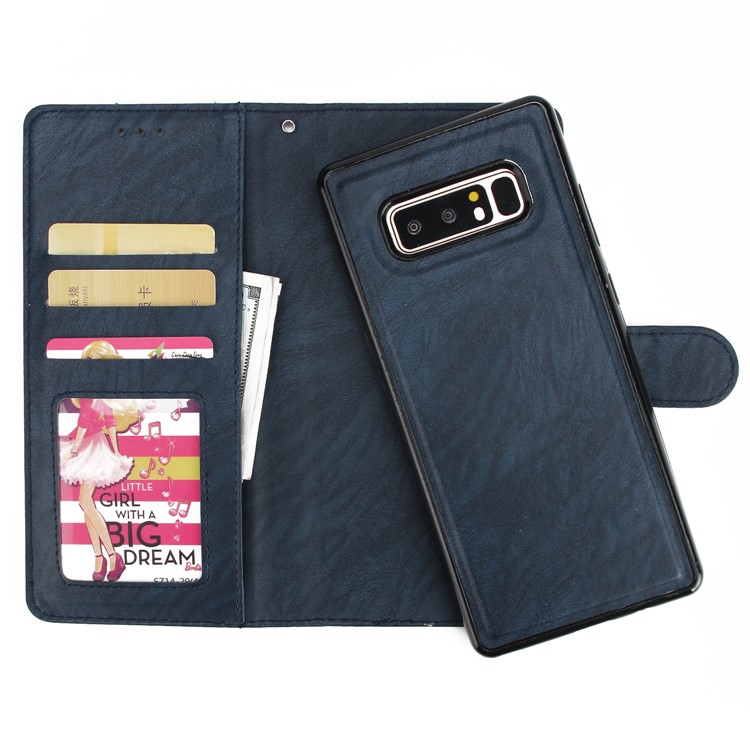 Detachable 2-in-1 Leather Wallet Cover + TPU Phone Shell for Samsung Galaxy Note 8 SM-N950 - Dark Blue-5