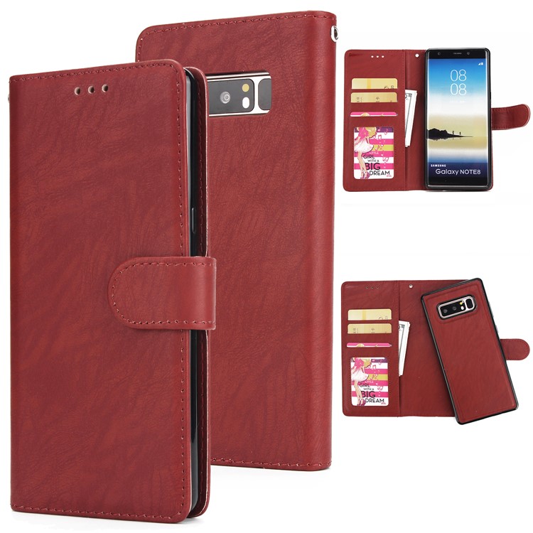 Detachable 2-in-1 Leather Wallet Cover + TPU Mobile Casing for Samsung Galaxy Note 8 SM-N950 - Brown-1