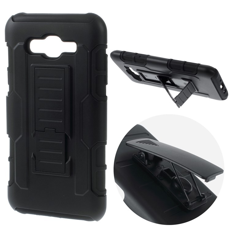 Belt Clip Kickstand PC Silicone Phone Case for Samsung Galaxy J7 SM-J700F - Black-1
