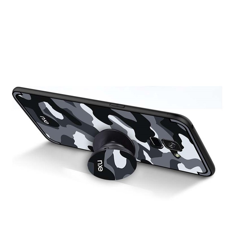 NXE Camouflage Pattern PC TPU Hybrid Case with Pop Out Stand for Samsung Galaxy A8+ (2018) - Grey-5