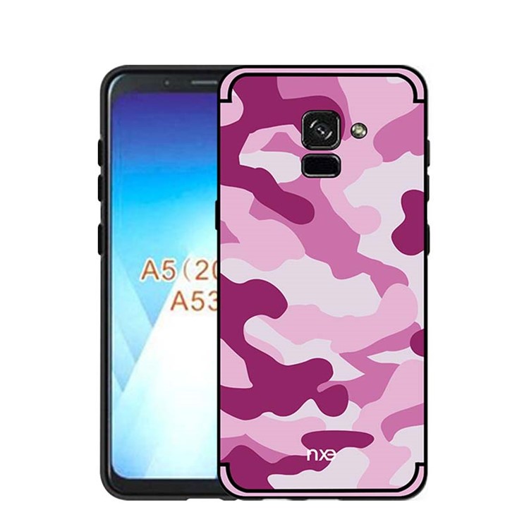 NXE Camouflage Pattern PC TPU Hybrid Cover with Pop Out Stand for Samsung Galaxy A8+ (2018) - Pink-1