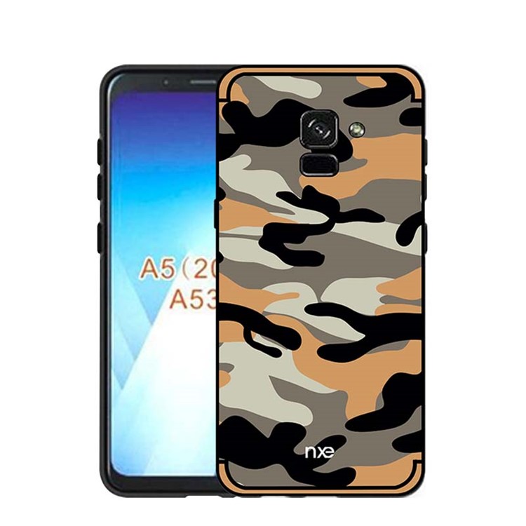 NXE Camouflage Pattern PC TPU Hybrid Back Case with Pop Out Stand for Samsung Galaxy A8+ (2018) - Dark Yellow-1