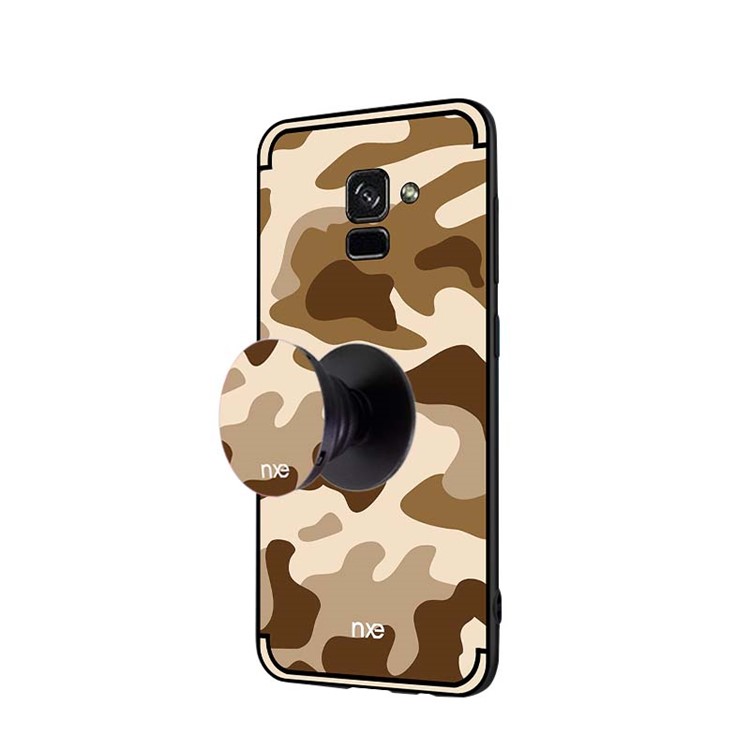 NXE Camouflage Pattern PC TPU Hybrid Shell with Pop Out Stand for Samsung Galaxy A8+ (2018) - Light Yellow-4