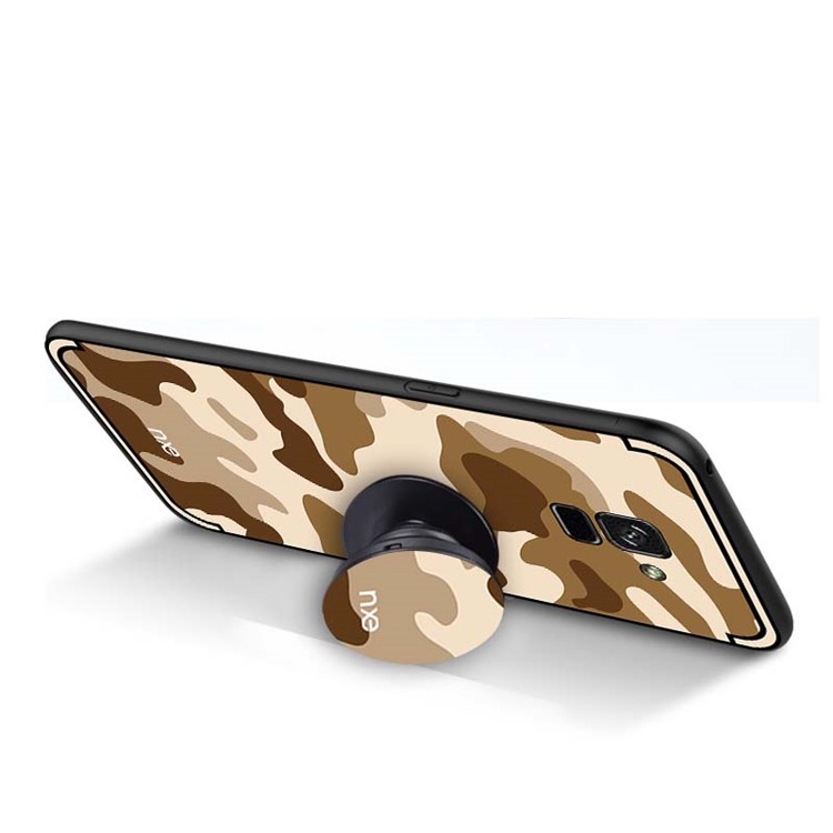 NXE Camouflage Pattern PC TPU Hybrid Shell with Pop Out Stand for Samsung Galaxy A8+ (2018) - Light Yellow-5