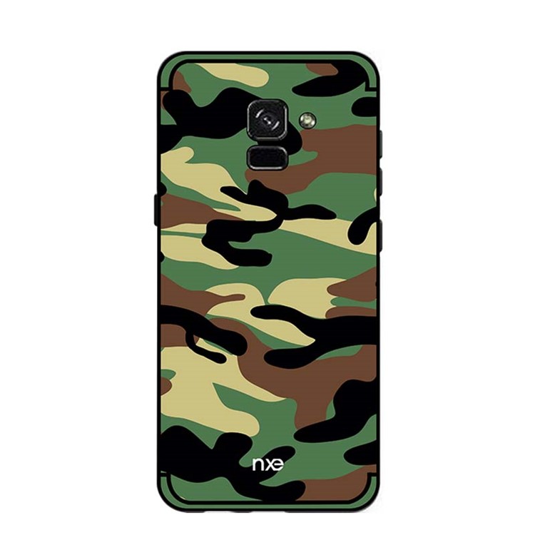 NXE Camouflage Pattern PC TPU Combo Case with Pop Out Stand for Samsung Galaxy A8+ (2018) - Dark Green-2