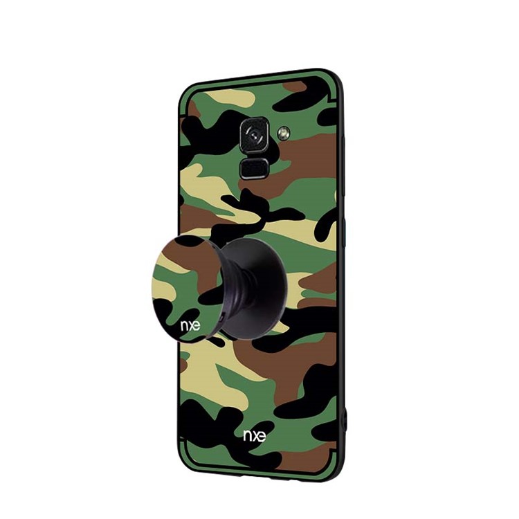 NXE Camouflage Pattern PC TPU Combo Case with Pop Out Stand for Samsung Galaxy A8+ (2018) - Dark Green-4