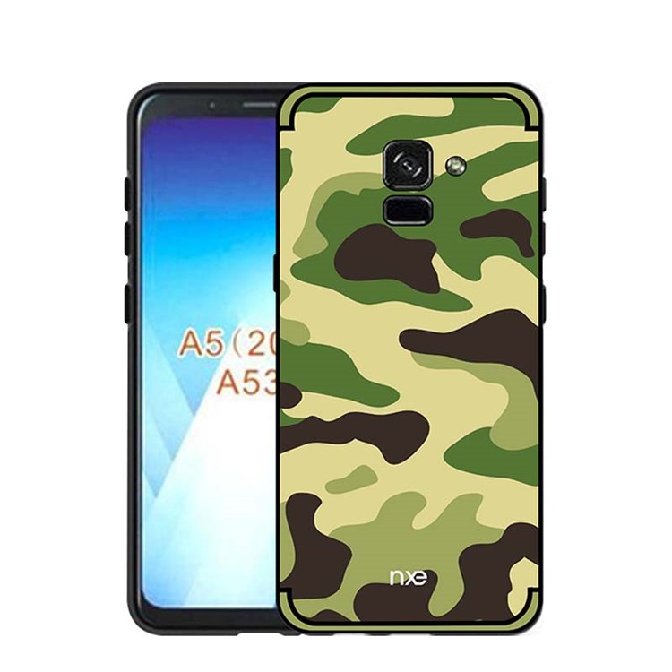 NXE Camouflage Pattern PC TPU Combo Cover with Pop Out Stand for Samsung Galaxy A8+ (2018) - Light Green-1