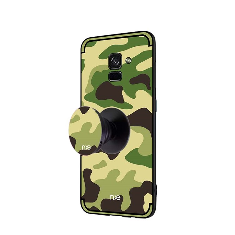 NXE Camouflage Pattern PC TPU Combo Cover with Pop Out Stand for Samsung Galaxy A8+ (2018) - Light Green-4