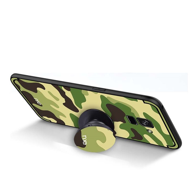 NXE Camouflage Pattern PC TPU Combo Cover with Pop Out Stand for Samsung Galaxy A8+ (2018) - Light Green-5