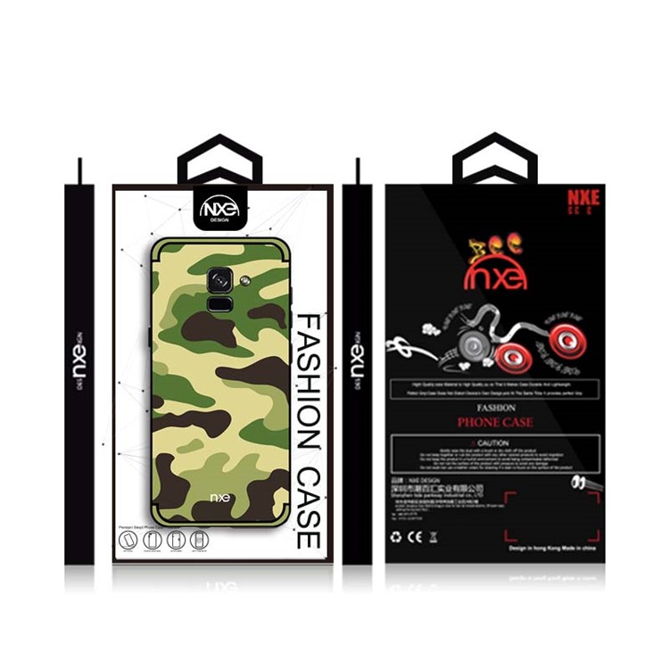 NXE Camouflage Pattern PC TPU Combo Cover with Pop Out Stand for Samsung Galaxy A8+ (2018) - Light Green-6