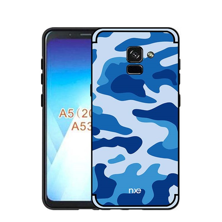 NXE Camouflage Pattern PC TPU Combo Shell with Pop Out Stand for Samsung Galaxy A8+ (2018) - Blue-1
