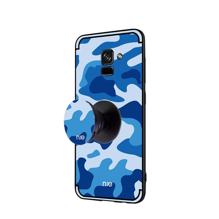 NXE Camouflage Pattern PC TPU Combo Shell with Pop Out Stand for Samsung Galaxy A8+ (2018) - Blue-4