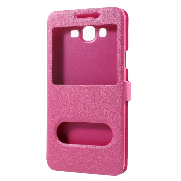 Silk Texture Dual View Window Stand Leather Shell for Samsung Galaxy J7 Nxt - Rose-1