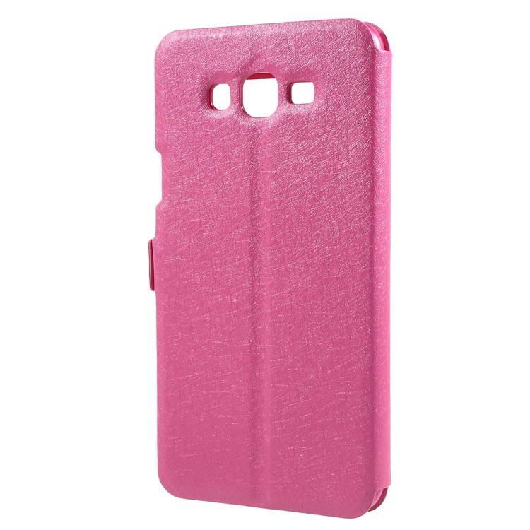 Silk Texture Dual View Window Stand Leather Shell for Samsung Galaxy J7 Nxt - Rose-2