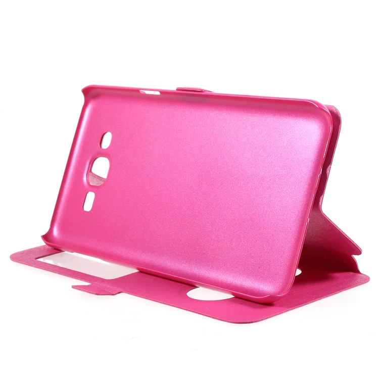 Silk Texture Dual View Window Stand Leather Shell for Samsung Galaxy J7 Nxt - Rose-4