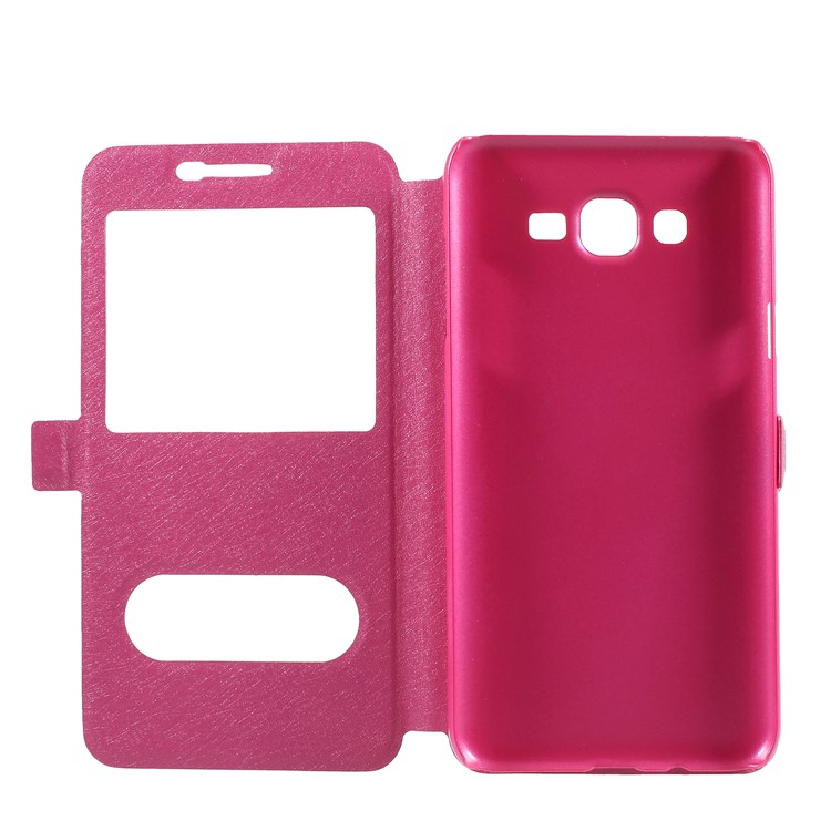 Silk Texture Dual View Window Stand Leather Shell for Samsung Galaxy J7 Nxt - Rose-6