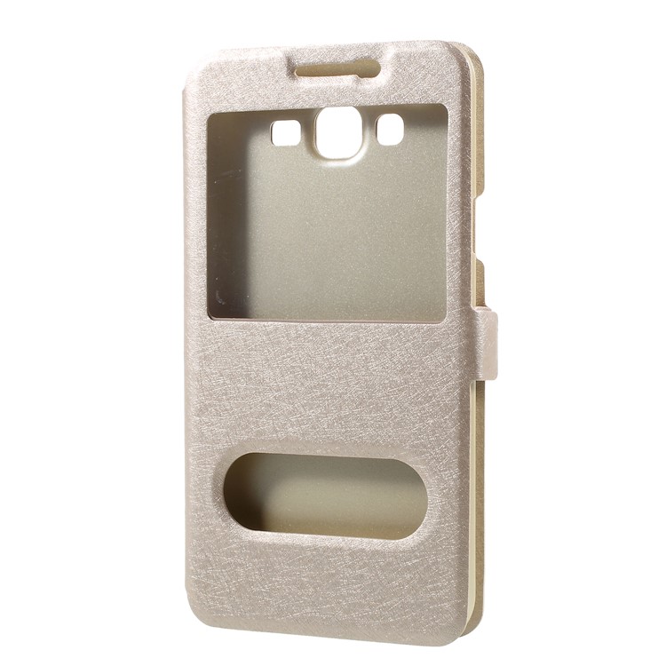 Silk Texture Dual View Window Leather Phone Case for Samsung Galaxy J7 Nxt - Gold-1
