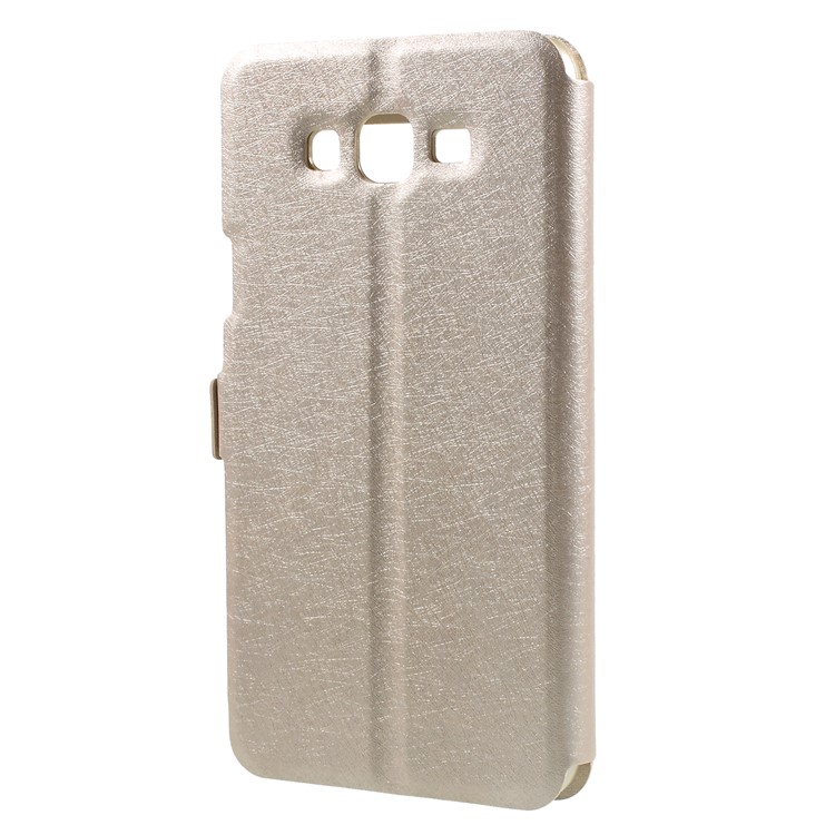Silk Texture Dual View Window Leather Phone Case for Samsung Galaxy J7 Nxt - Gold-2