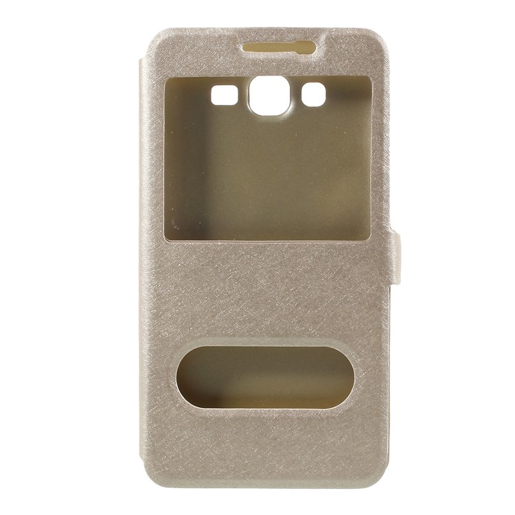 Silk Texture Dual View Window Leather Phone Case for Samsung Galaxy J7 Nxt - Gold-3